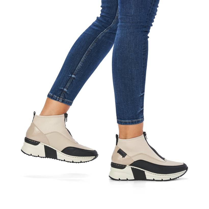 Rieker Artikelnummer N6352-60 Rieker Damen Sneaker High Hellbeige-schwarz