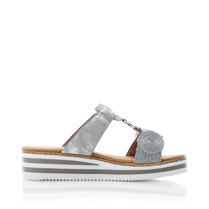 Rieker Artikelnummer V02K3-40 Rieker Damen Pantoletten Silbergrau