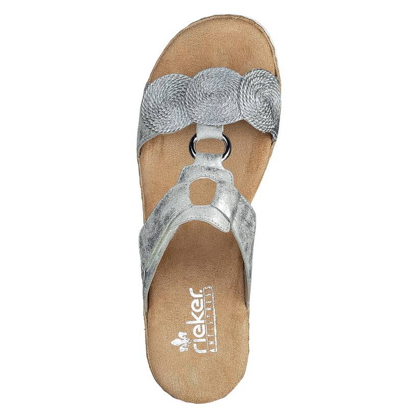 Rieker Artikelnummer V02K3-40 Rieker Damen Pantoletten Silbergrau