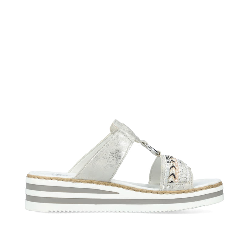 Rieker Artikelnummer V02M6-40 Rieker Damen Pantoletten Silbergrau