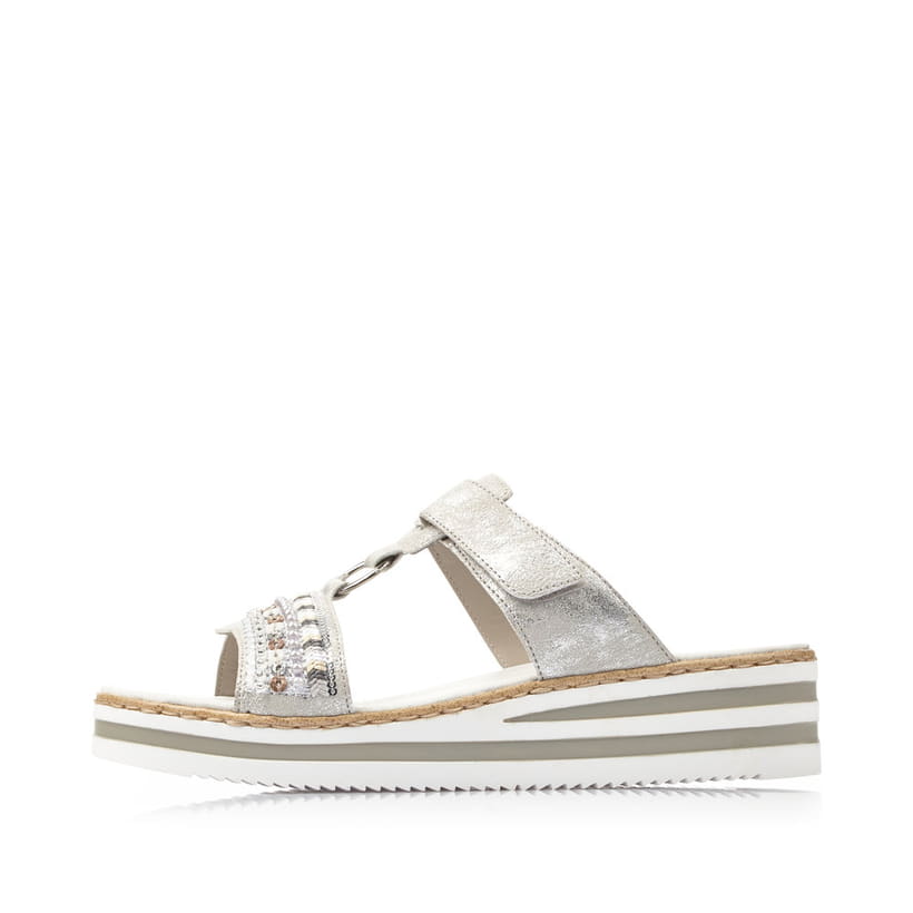 Rieker Artikelnummer V02M6-40 Rieker Damen Pantoletten Silbergrau