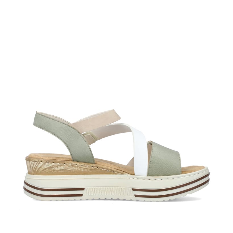 Rieker Artikelnummer V1654-52 Rieker Damen Keilsandaletten Mintgrün-weiß-beige