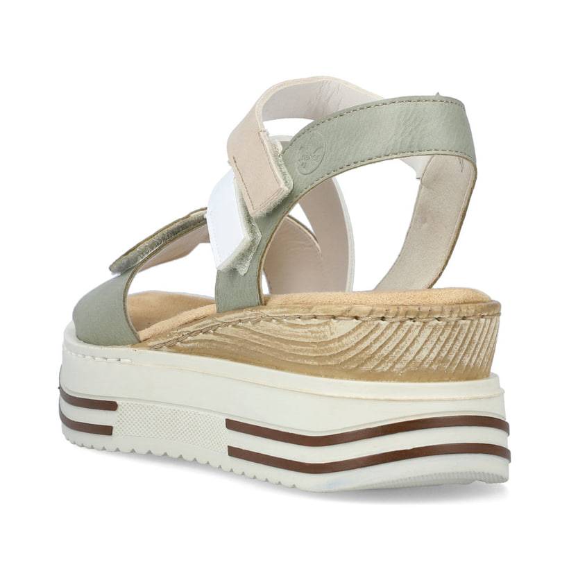 Rieker Artikelnummer V1654-52 Rieker Damen Keilsandaletten Mintgrün-weiß-beige