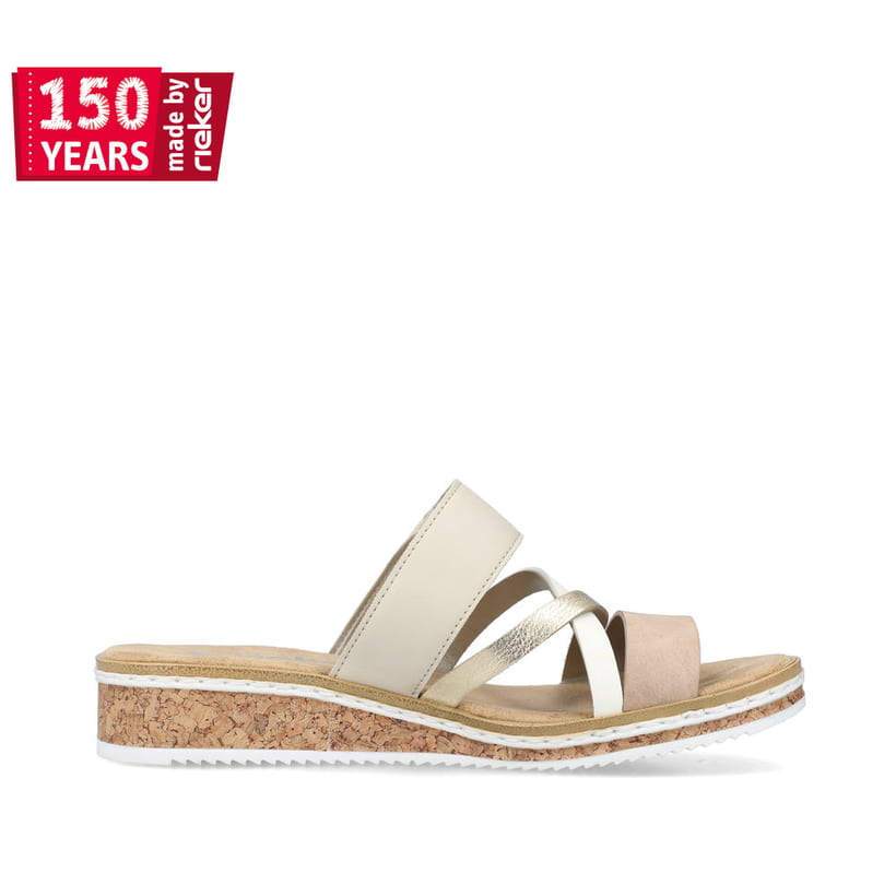 Rieker Artikelnummer V3652-94 Rieker Damen Pantoletten Beige-metallic-rosé
