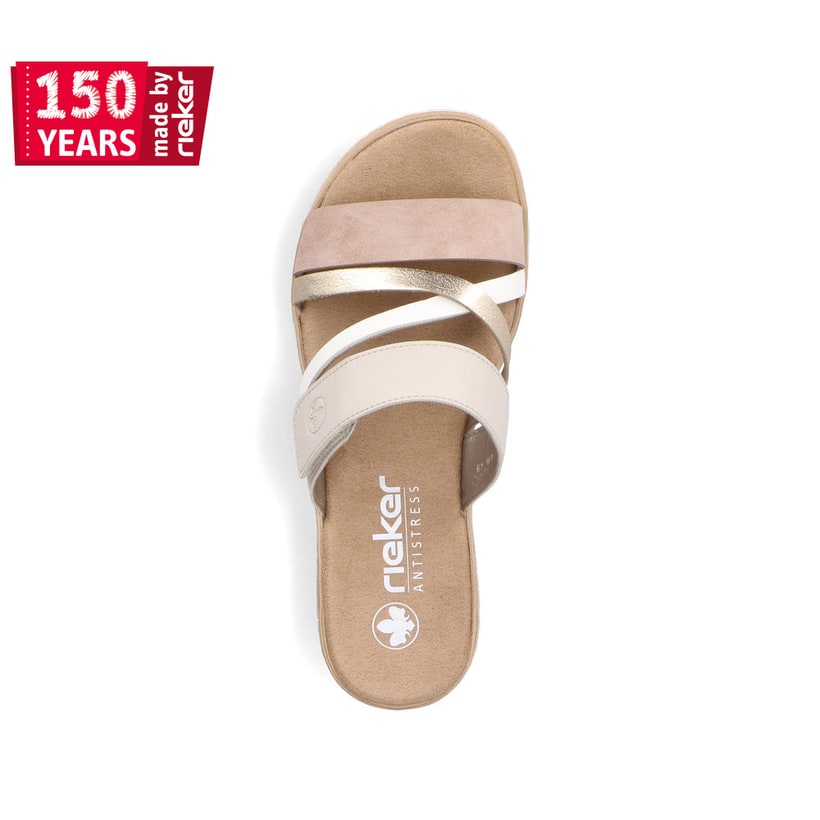 Rieker Artikelnummer V3652-94 Rieker Damen Pantoletten Beige-metallic-rosé