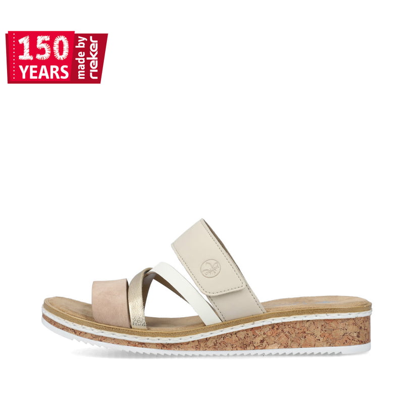 Rieker Artikelnummer V3652-94 Rieker Damen Pantoletten Beige-metallic-rosé