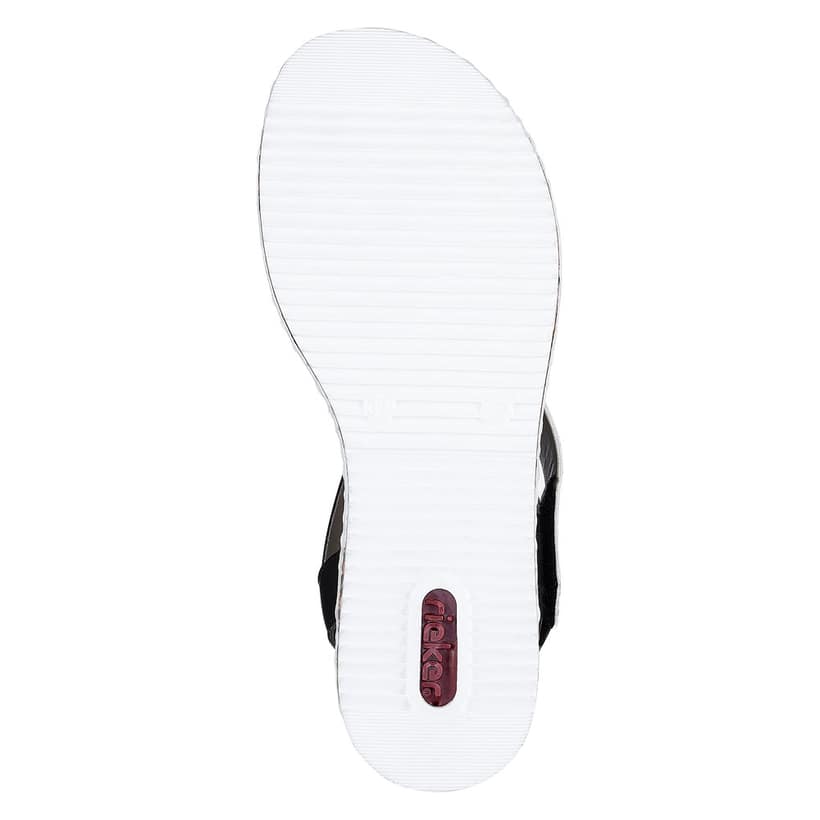 Rieker Artikelnummer V3670-64 Rieker Damen Keilsandaletten Nougatbraun-schwarz-weiß