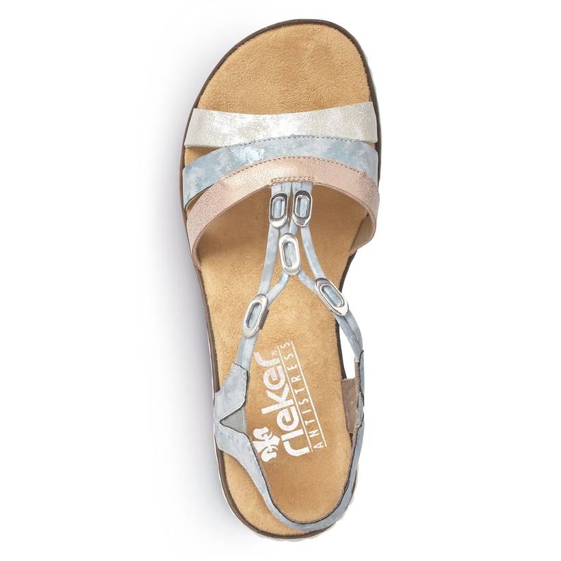 Rieker Artikelnummer V36G4-40 Rieker Damen Keilsandaletten Himmelblau-hellbeige