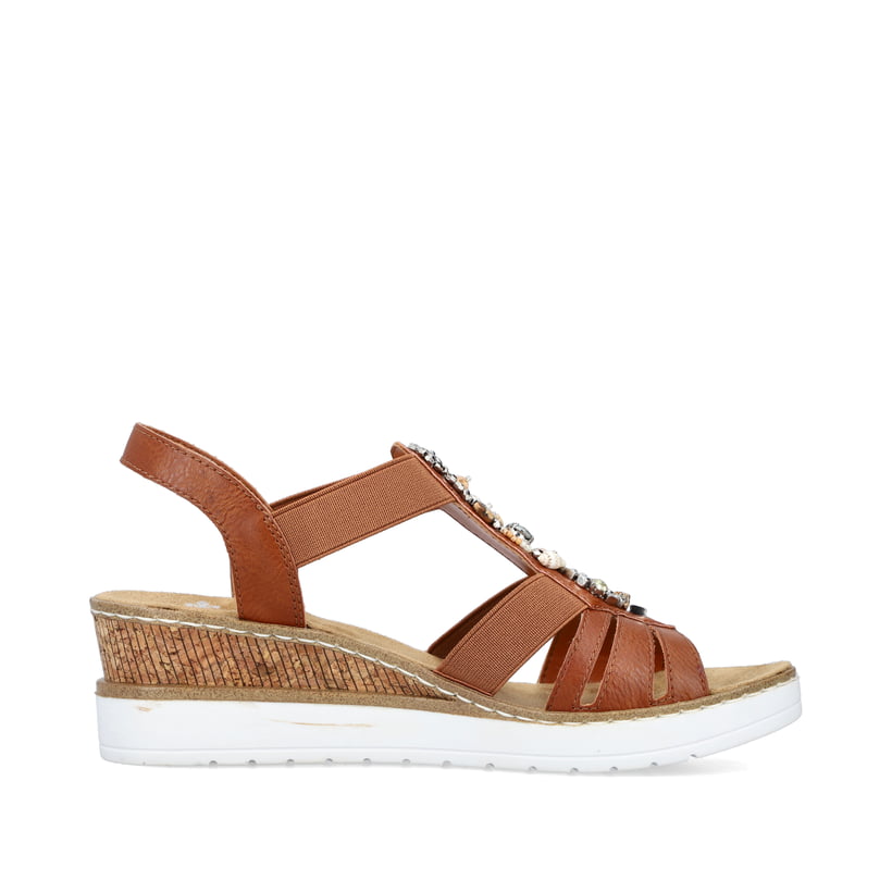 Rieker Artikelnummer V3869-24 Rieker Damen Keilsandaletten Karamellbraun-reinweiß