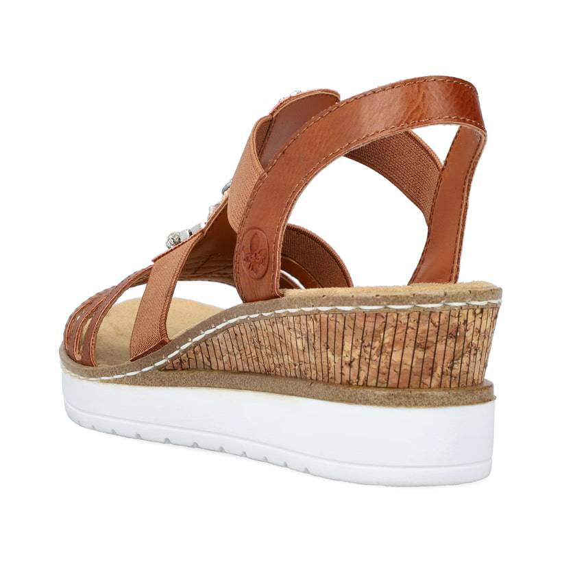 Rieker Artikelnummer V3869-24 Rieker Damen Keilsandaletten Karamellbraun-reinweiß