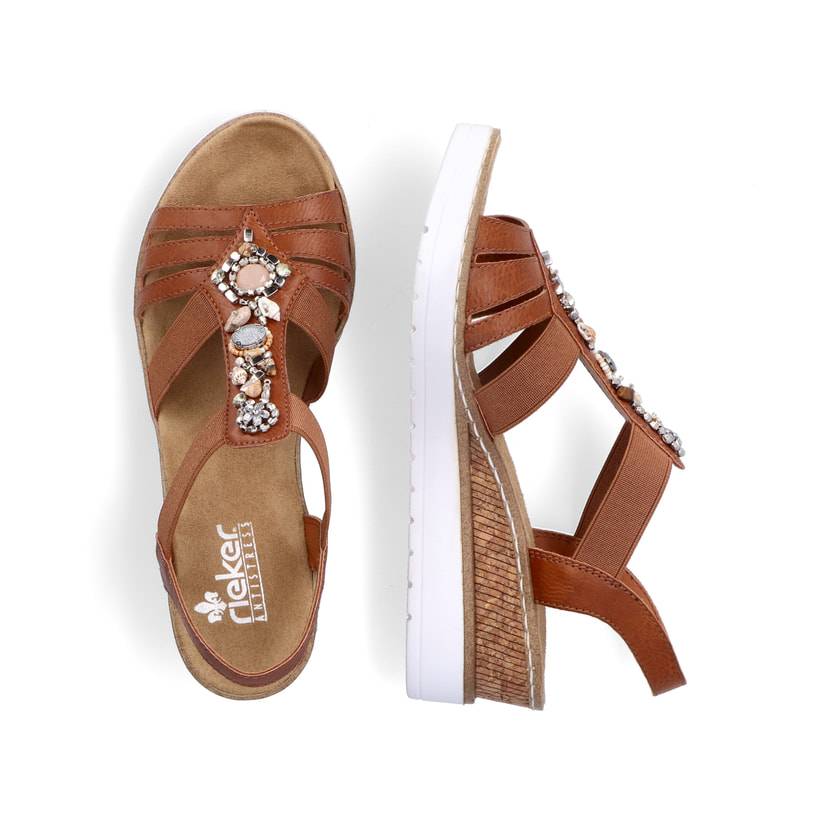 Rieker Artikelnummer V3869-24 Rieker Damen Keilsandaletten Karamellbraun-reinweiß
