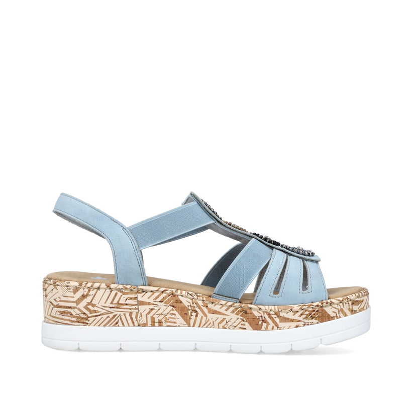 Rieker Artikelnummer V39G9-10 Rieker Damen Keilsandaletten Himmelblau-beige
