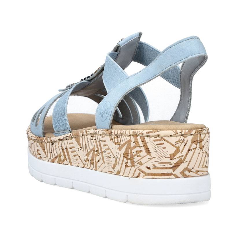 Rieker Artikelnummer V39G9-10 Rieker Damen Keilsandaletten Himmelblau-beige