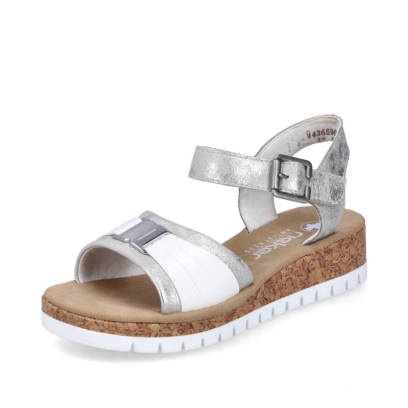 Rieker Artikelnummer V4365-90 Rieker Damen Keilsandaletten Silber-platin-metallic