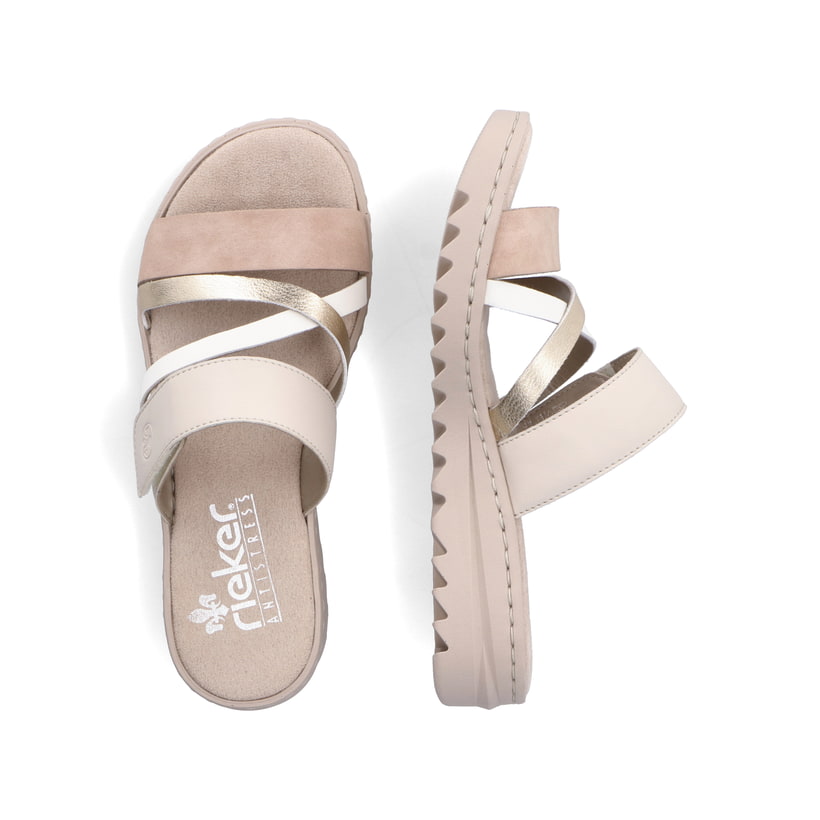 Rieker Artikelnummer V4652-90 Rieker Damen Pantoletten Champagner-zartrosa