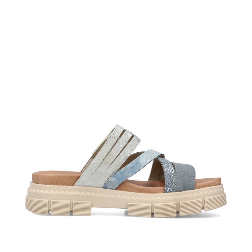 Rieker Artikelnummer V5356-12 Rieker Damen Pantoletten Schieferblau-staubgrau