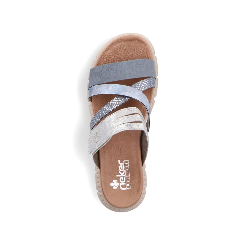 Rieker Artikelnummer V5356-12 Rieker Damen Pantoletten Schieferblau-staubgrau