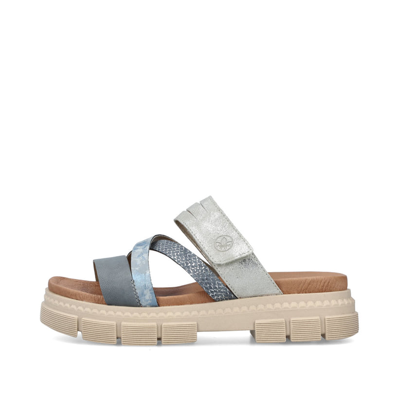 Rieker Artikelnummer V5356-12 Rieker Damen Pantoletten Schieferblau-staubgrau