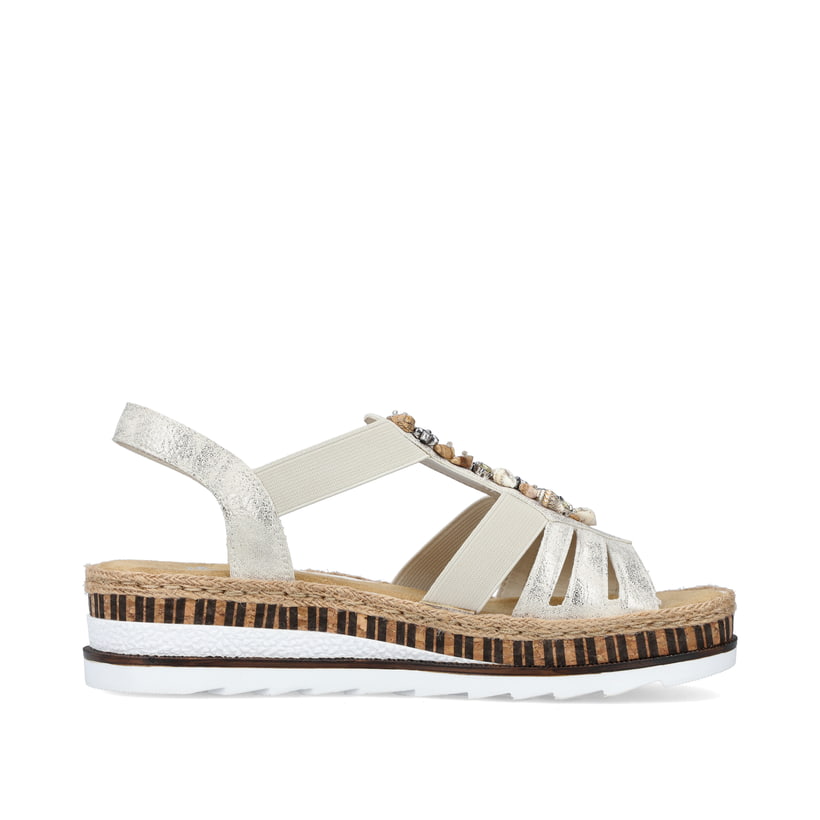 Rieker Artikelnummer V7949-90 Rieker Damen Keilsandaletten Beige-metallic