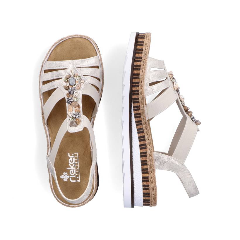 Rieker Artikelnummer V7949-90 Rieker Damen Keilsandaletten Beige-metallic