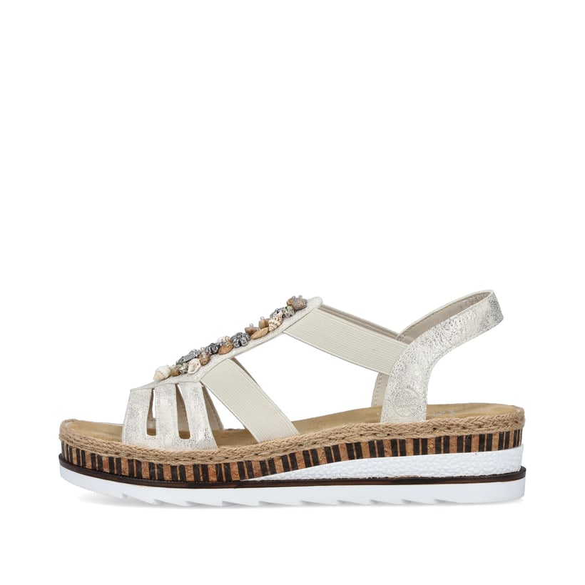 Rieker Artikelnummer V7949-90 Rieker Damen Keilsandaletten Beige-metallic