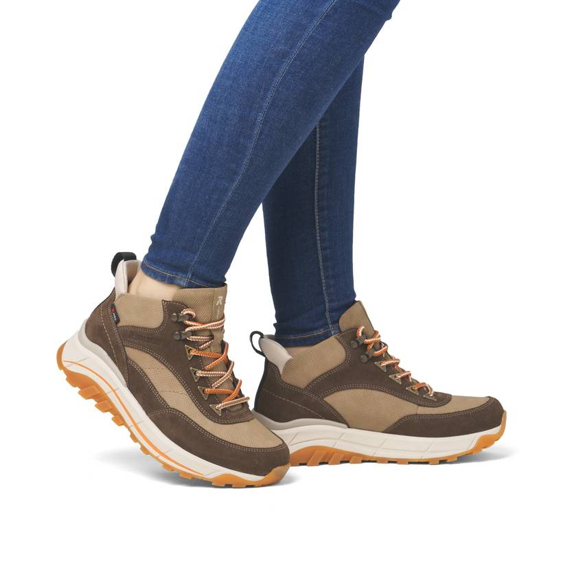 Rieker Artikelnummer W0067-20 Rieker Damen Schnürstiefel Hozbraun-beige