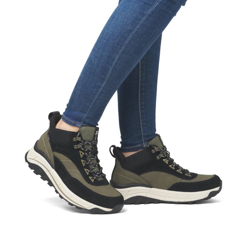 Rieker Artikelnummer W0067-54 Rieker Damen Schnürstiefel Urbanschwarz-khaki