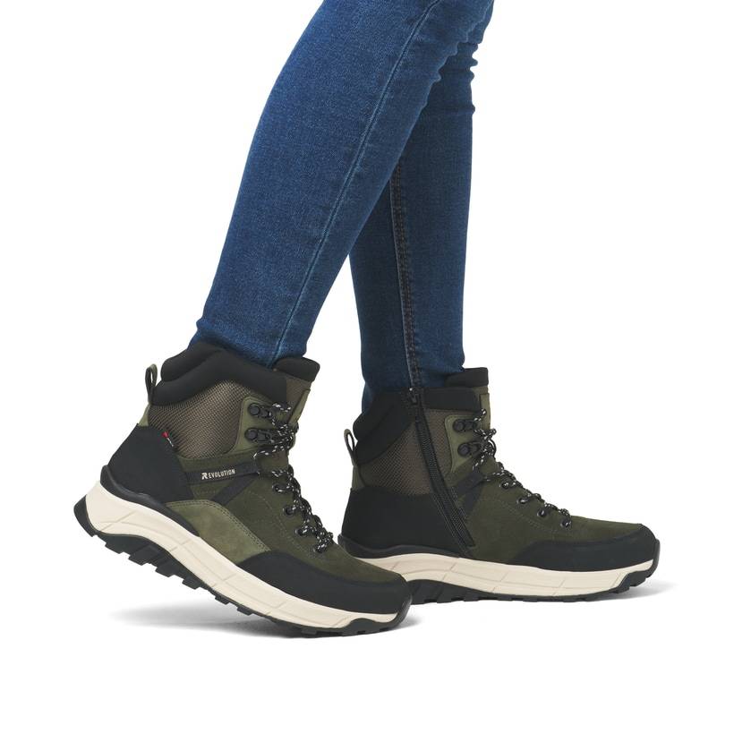 Rieker Artikelnummer W0072-54 Rieker Damen Schnürstiefel Khaki-schwarz