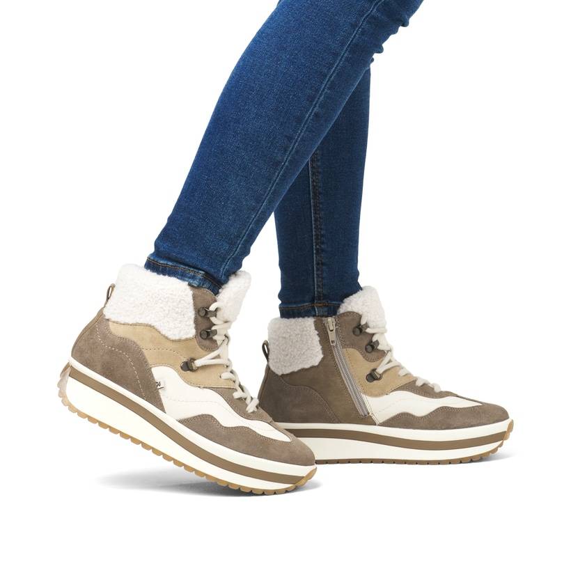 Rieker Artikelnummer W0970-64 Rieker Damen Schnürstiefel Braun-beige-weiß