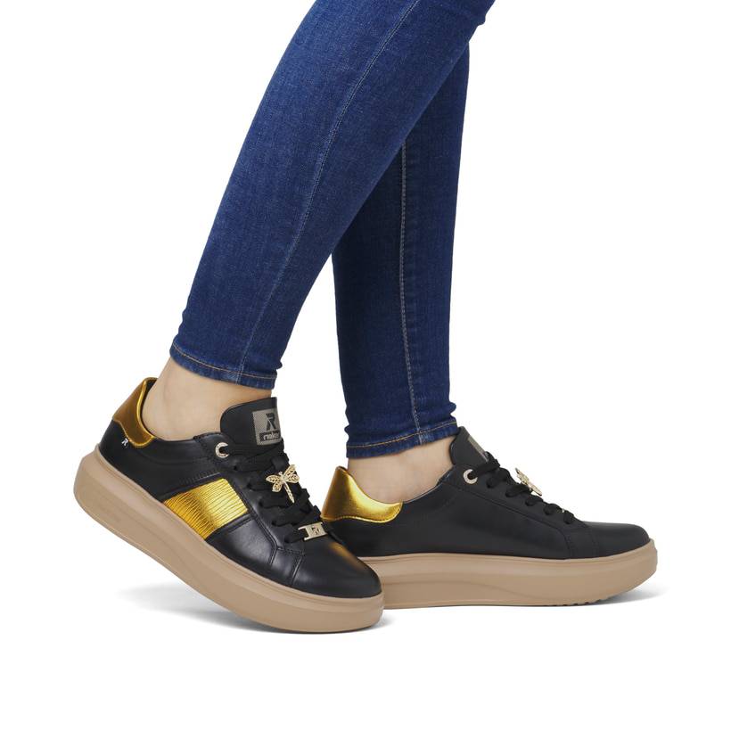Rieker Artikelnummer W1202-01 Rieker Damen Sneaker Low Mattschwarz-mangogelb