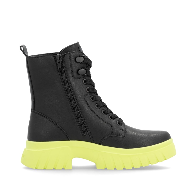 Rieker Artikelnummer W1870-01 Rieker Damen Schnürstiefel Mattschwarz-neongrün
