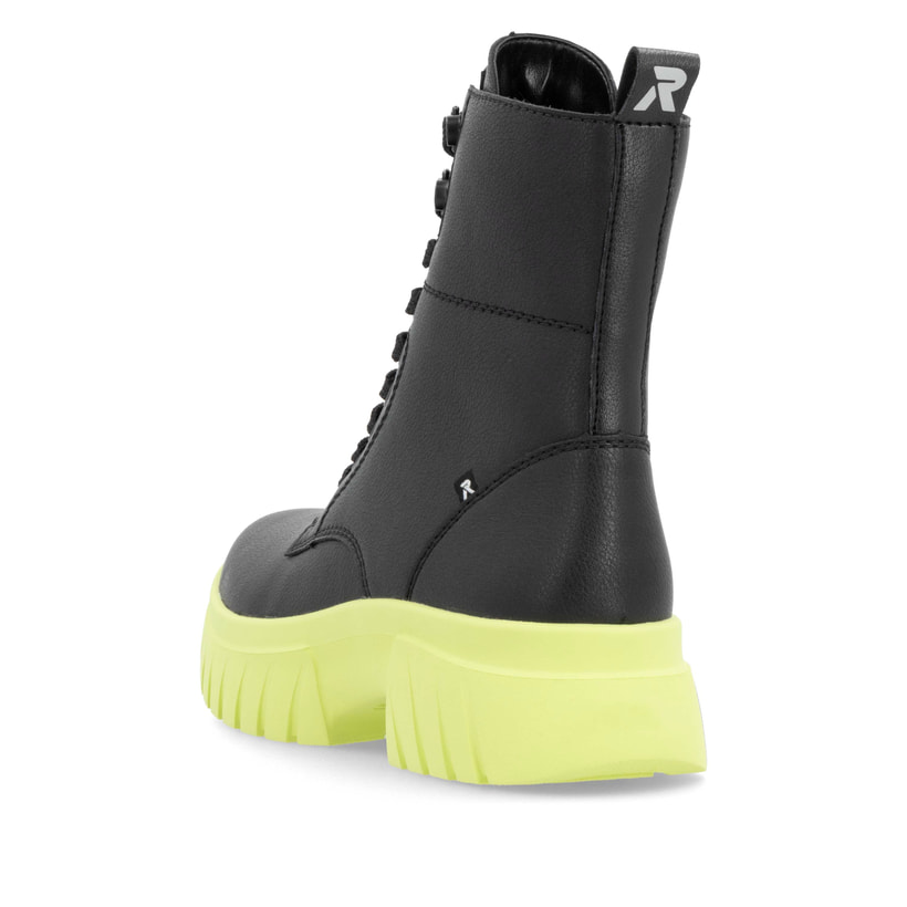 Rieker Artikelnummer W1870-01 Rieker Damen Schnürstiefel Mattschwarz-neongrün