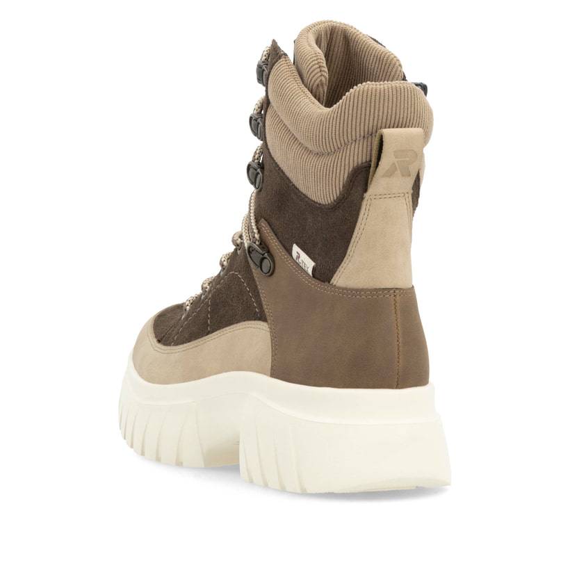 Rieker Artikelnummer W1871-25 Rieker Damen Schnürstiefel Holzbraun-lehmbeige