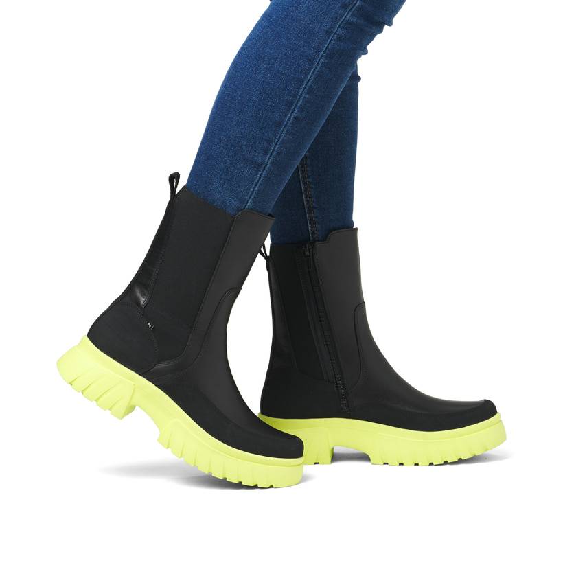 Rieker Artikelnummer W1872-00 Rieker Damen Chelsea Boots Urbanschwarz-neongrün
