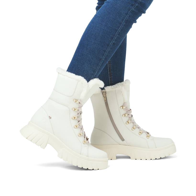 Rieker Artikelnummer W1874-80 Rieker Damen Schnürstiefel Cremeweiß