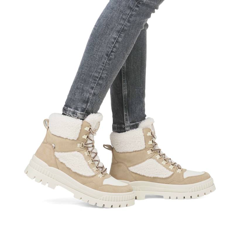 Rieker Artikelnummer W2173-62 Rieker Damen Schnürstiefel Sandbeige-cremeweiß