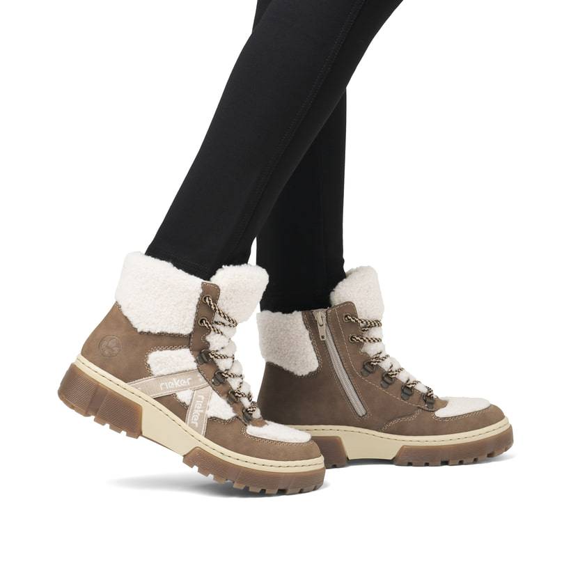 Rieker Artikelnummer X8611-60 Rieker Damen Schnürstiefel Hellbeige-kaffeebraun