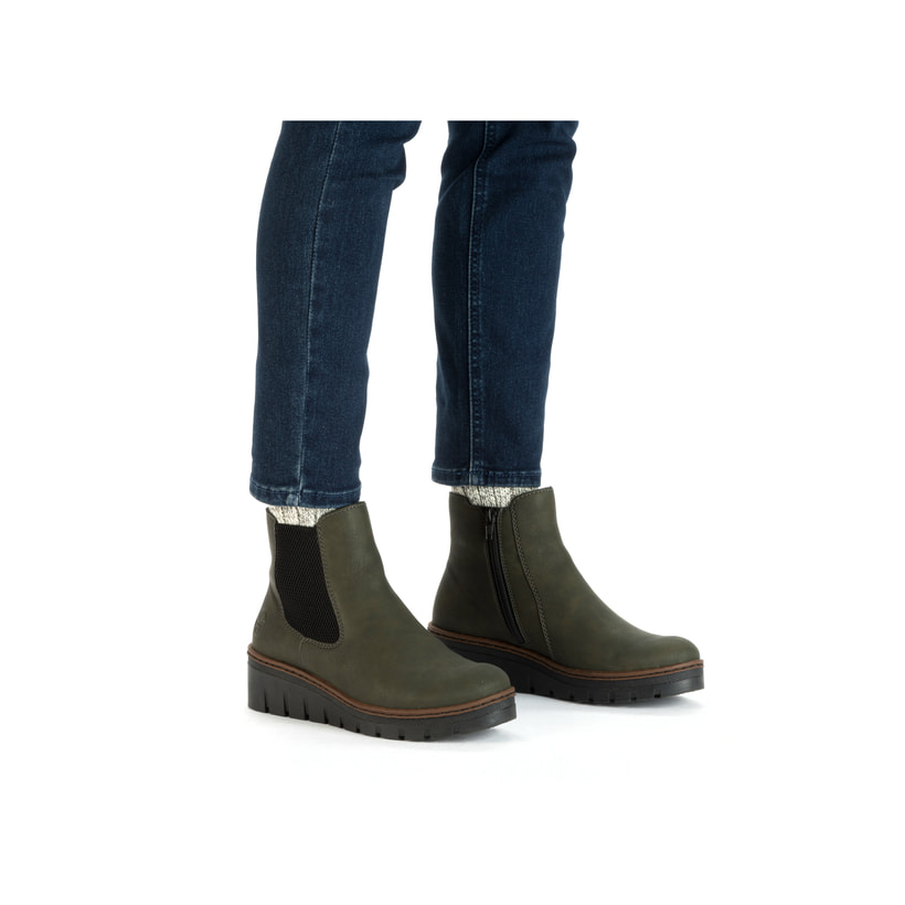 Rieker Artikelnummer X9172-54 Rieker Damen Chelsea Boots Graugrün-schwarz