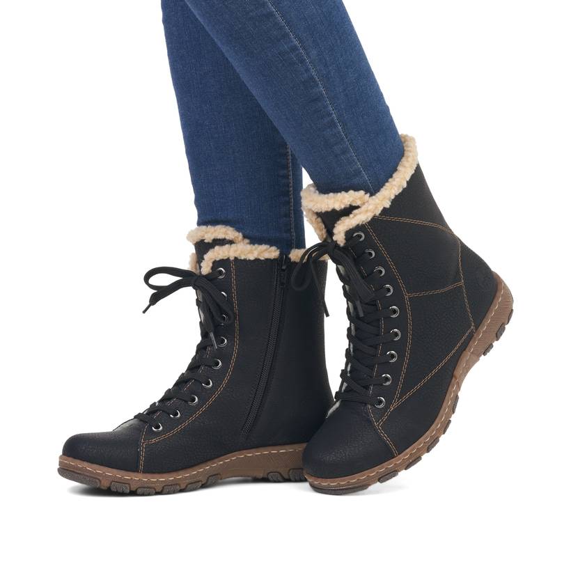 Rieker Artikelnummer Z0102-00 Rieker Damen Schnürstiefel Tiefschwarz