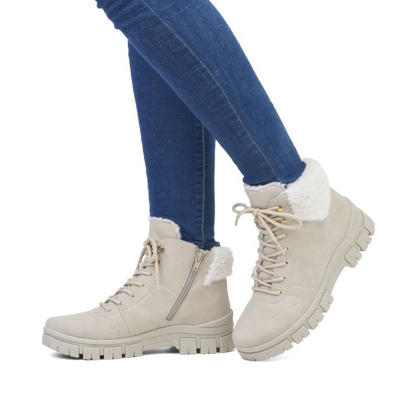 Rieker Artikelnummer Z1101-62 Rieker Damen Schnürstiefel Hellbeige