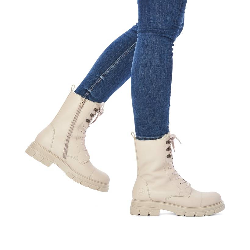 Rieker Artikelnummer Z9119-60 Rieker Damen Schnürstiefel Hellbeige