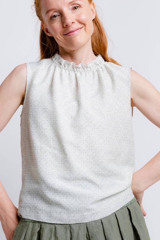 Rockmacherin Edda Damenbluse Mit Elastischer Rüsche In Ultraleichter Seiden-Baumwollmischung