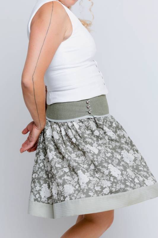 Rockmacherin Gscheidhaferl Trachtenrock Mit Passe Und Blumenprit Auf Leinen-Viscosemischung