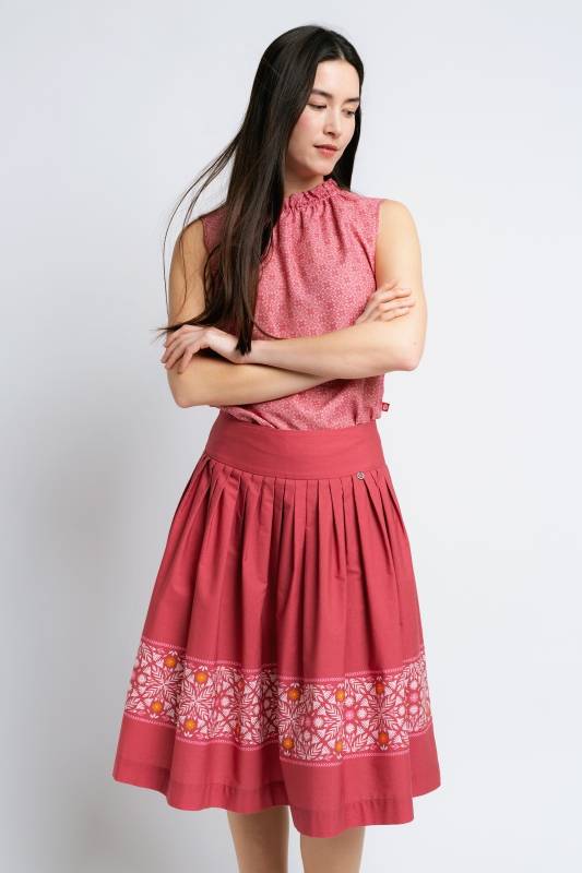 Rockmacherin Kalo Midi Damentrachtenrock Knielang Mit Bedruckter Bordüre