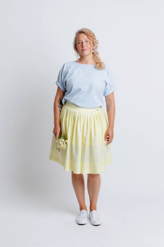 Rockmacherin Kalo midi Damentrachtenrock knielang mit bedruckter Bordüre