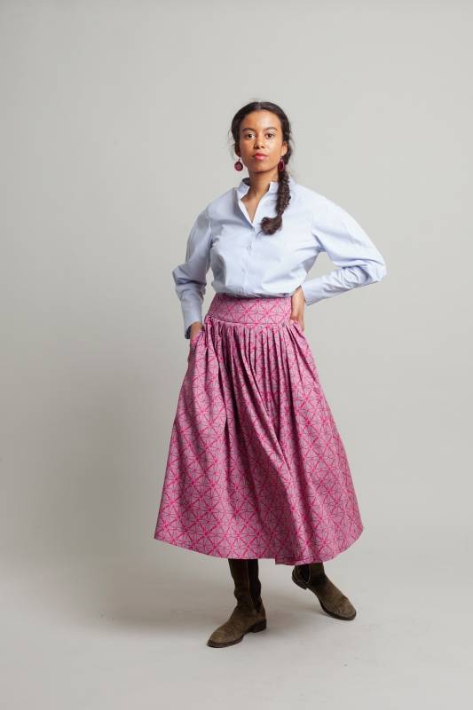 Rockmacherin Kalo Midirock mit formender Passe aus Baumwollsatin