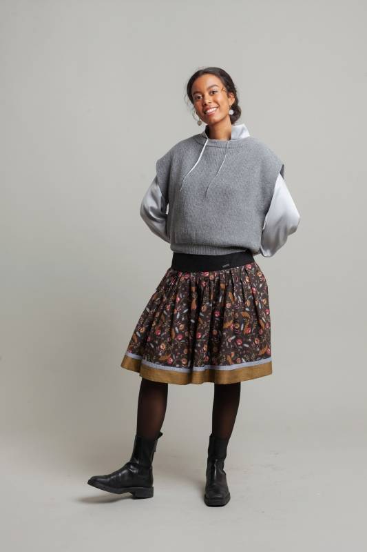 Rockmacherin Kerznliacht Trachtenrock Mit F Bedruckter Baumwolle Und Lodenpasse