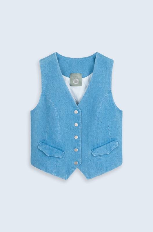 Rockmacherin Resal Damenweste aus Light Denim im klassischen Stil Rockmacherin Resal Damenweste aus Light Denim im klassischen Stil