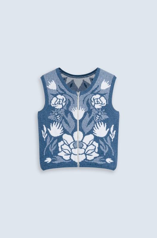 Rockmacherin Wally Strickweste mit Jacquardmuster und Reißverschluss