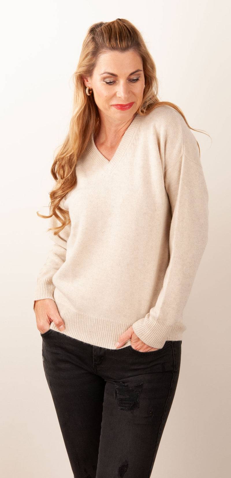 Blossom & Co. Kaschmir Pullover Melange Beige
